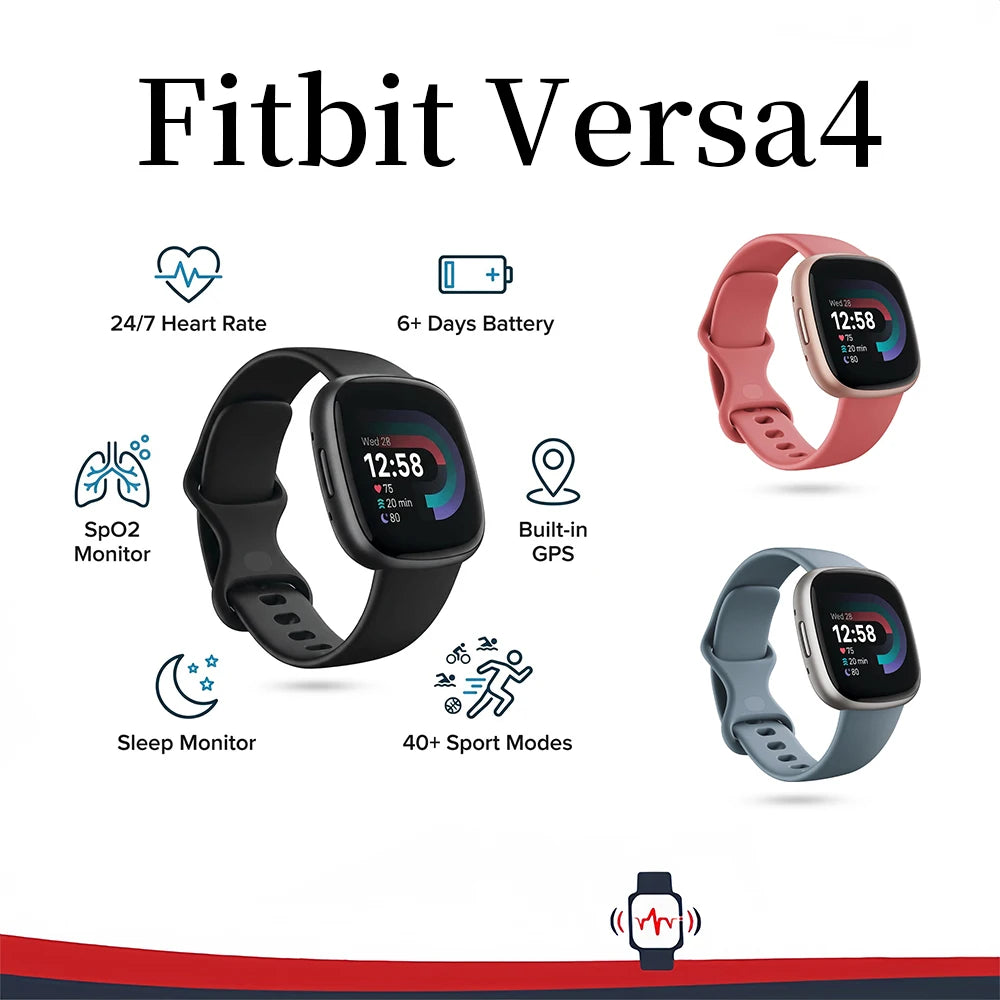 Fitbit Versa 4 Smartwatch GPS Fitness Tracker 24/7 Heart Rate SpO2 Sleep Monitor 50m Waterproof for Running Swimming Gym Outdoor
