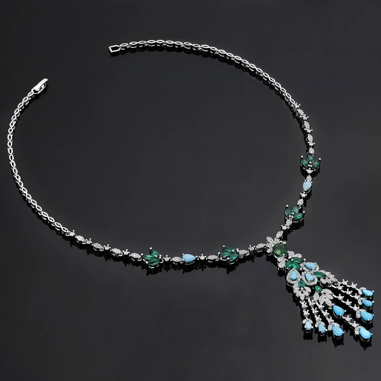 Tassel Turquoise Dubai Jewelry Sets for Wedding Birthday Party 4 Pieces Jewelry Necklace Set Bridal Accessories