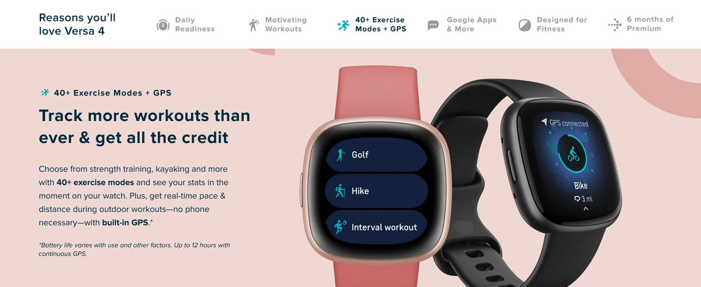 Fitbit Versa 4 Smartwatch GPS Fitness Tracker 24/7 Heart Rate SpO2 Sleep Monitor 50m Waterproof for Running Swimming Gym Outdoor