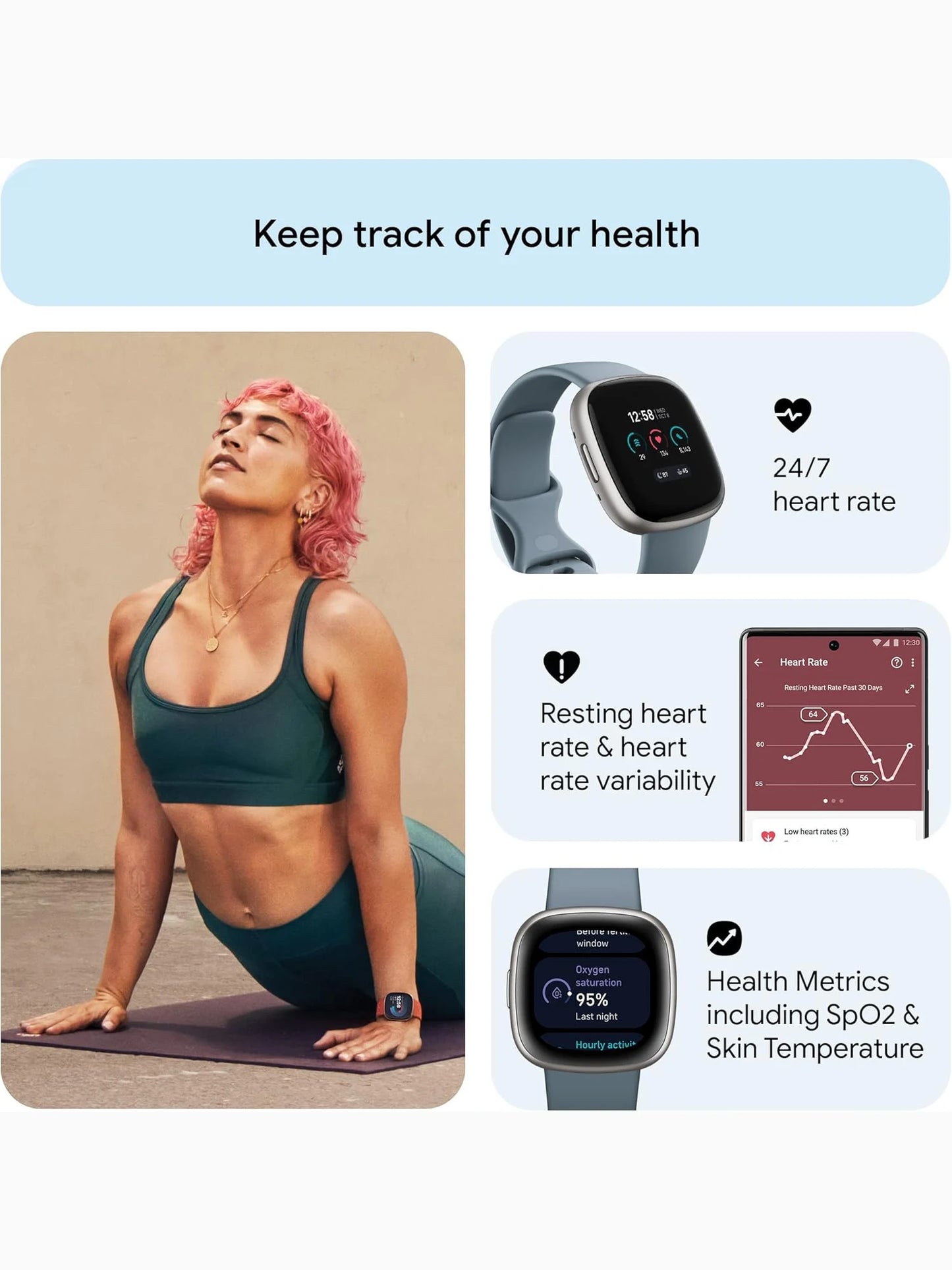 Fitbit Versa 4 Smartwatch GPS Fitness Tracker 24/7 Heart Rate SpO2 Sleep Monitor 50m Waterproof for Running Swimming Gym Outdoor