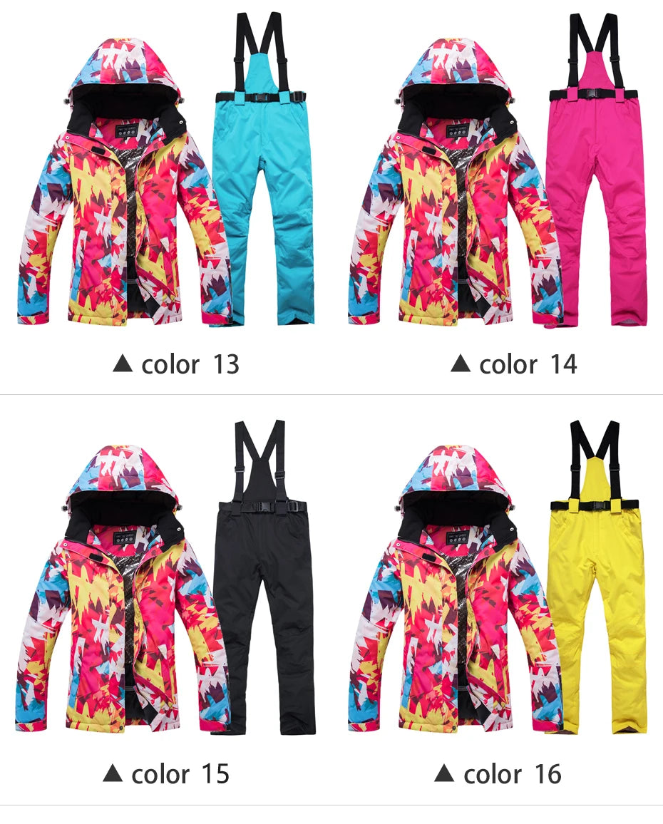 New Thick Warm Ski Suit Women Waterproof Windproof Skiing and Snowboarding Jacket Pants Set Female Snow Costumes Outdoor Wear