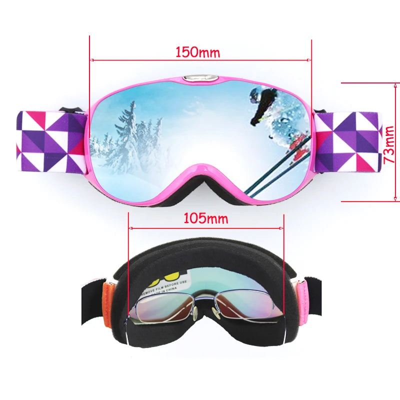 Children Ski Goggles Anti-fog Double Layer Big Spherical Skiing Glasses Kids Snowboard Winter Outdoor Sports Goggle for Age 4-14