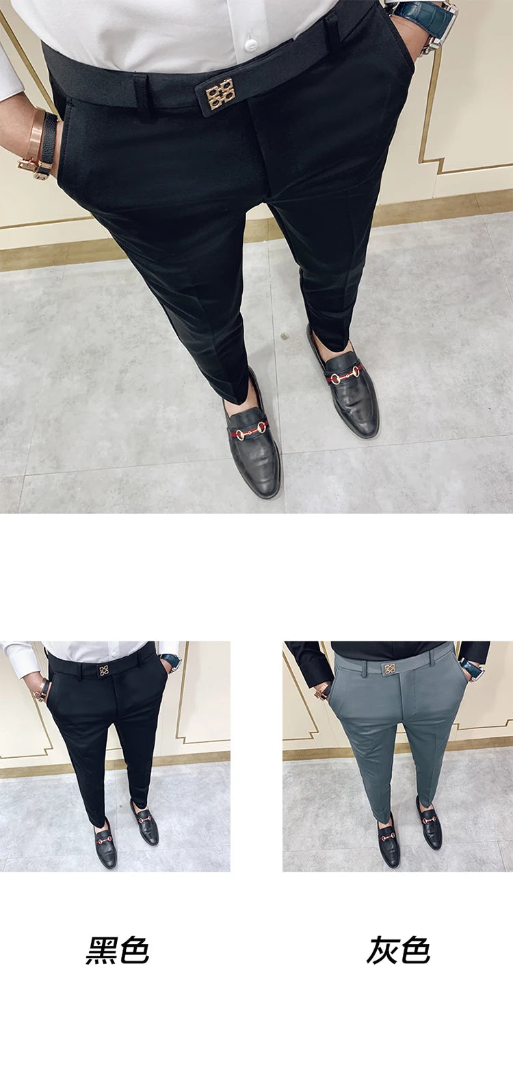 Spring 2025 Mens Casual Slim Fit Dress Pants Streetwear Suit Pants Men High Quality Office Pants All Match ankle Length Trousers