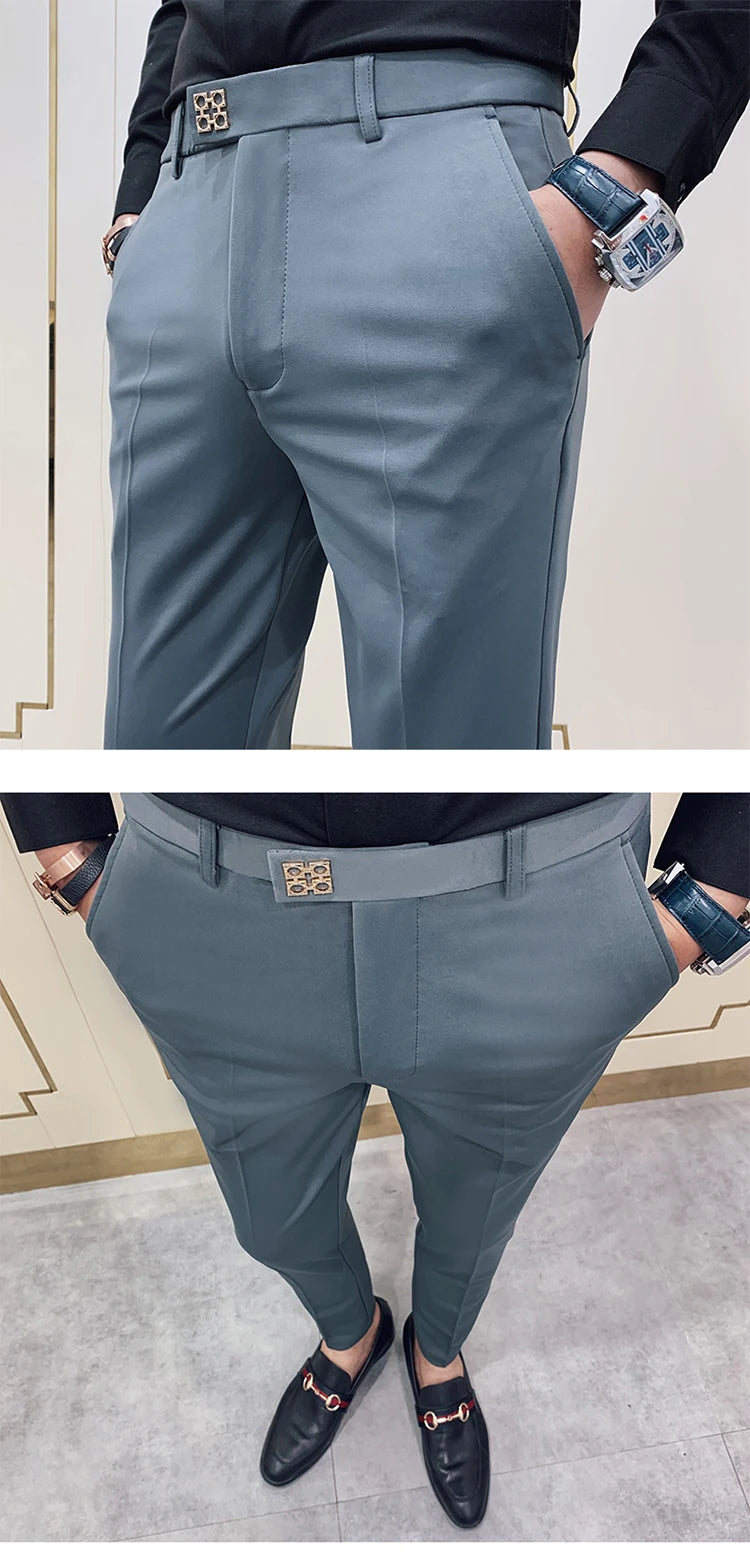 Spring 2025 Mens Casual Slim Fit Dress Pants Streetwear Suit Pants Men High Quality Office Pants All Match ankle Length Trousers