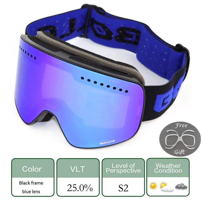 Ski Glasses For Skiing Double Lens Magnetic Mountaineering Glasses UV400 Anti-fog Ski Goggles Men Women Snowmobile Mask