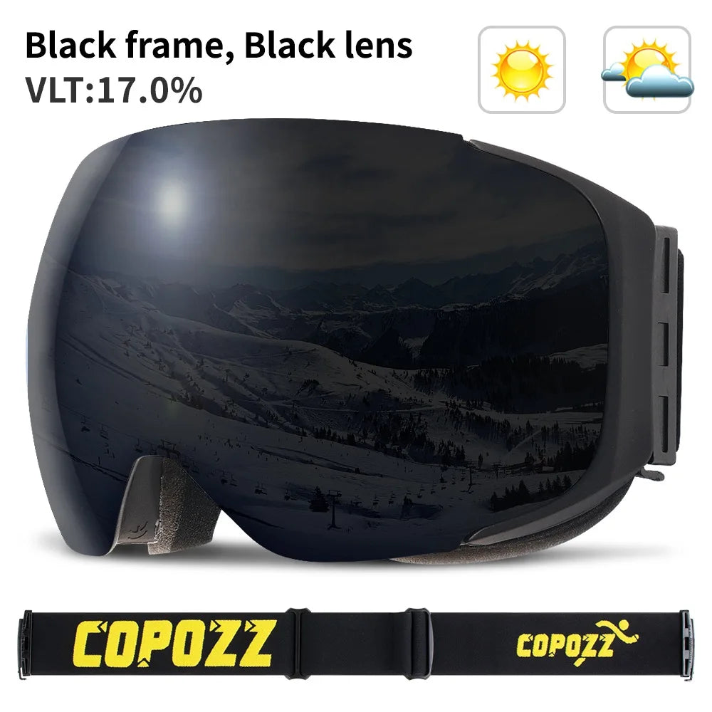 COPOZZ Magnetic Ski Goggles Men Women UV400 Protection Anti-Fog Ski Mask Outdoor Sport Snowboard Skiing Eyewear Adult