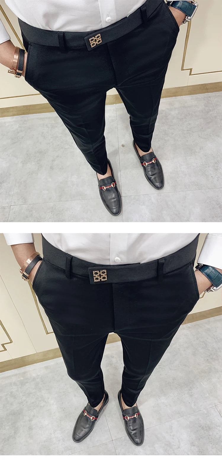 Spring 2025 Mens Casual Slim Fit Dress Pants Streetwear Suit Pants Men High Quality Office Pants All Match ankle Length Trousers
