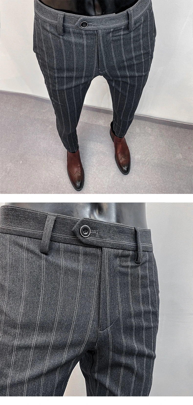 Men Suit Pants Hombre Pantalones 2026 Spring Stretch Slim Formal Trousers for Men Fashion Casual Stripe Dress Pants Men Clothing