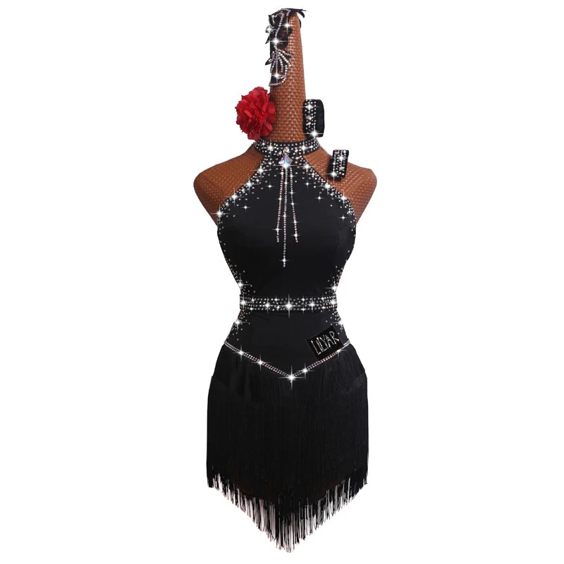 New Latin Dance Dress Competition Dress Costumes Skirt Performing Dress Rhinestone Adult Customize Children Chinese Style Collar