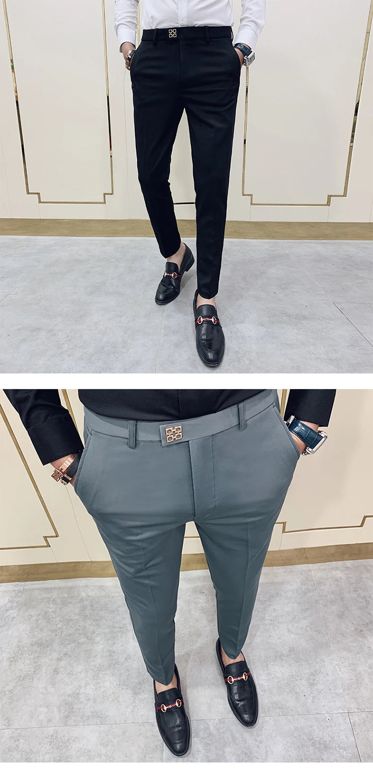 Spring 2025 Mens Casual Slim Fit Dress Pants Streetwear Suit Pants Men High Quality Office Pants All Match ankle Length Trousers