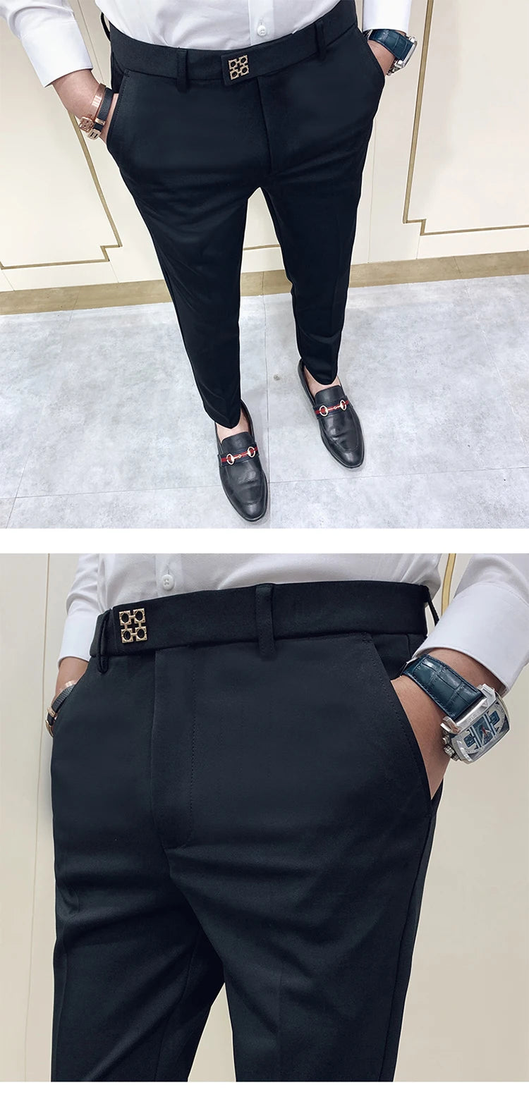 Spring 2025 Mens Casual Slim Fit Dress Pants Streetwear Suit Pants Men High Quality Office Pants All Match ankle Length Trousers