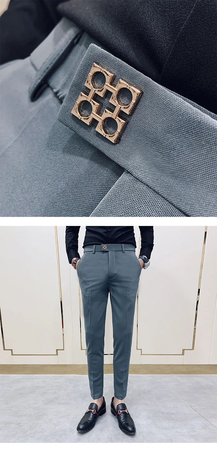 Spring 2025 Mens Casual Slim Fit Dress Pants Streetwear Suit Pants Men High Quality Office Pants All Match ankle Length Trousers
