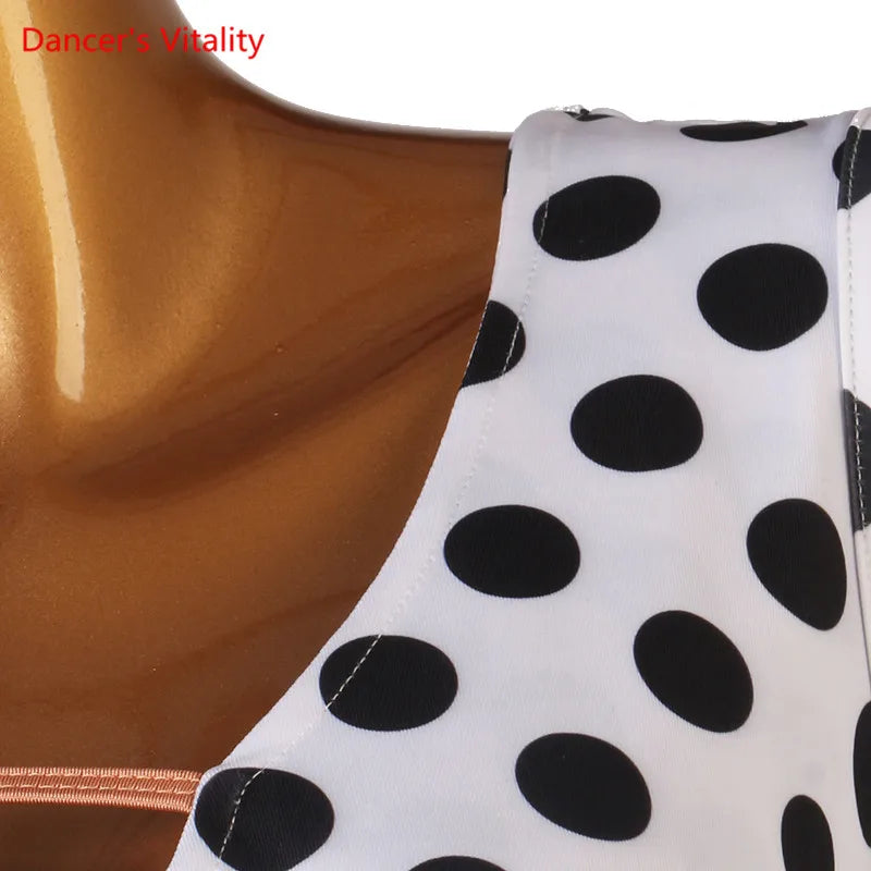 Latin Dance Dress V-Neck Wave Point Skirt Profession Custom Female Adult Child Elegant Performance Clothes Competition Clothing