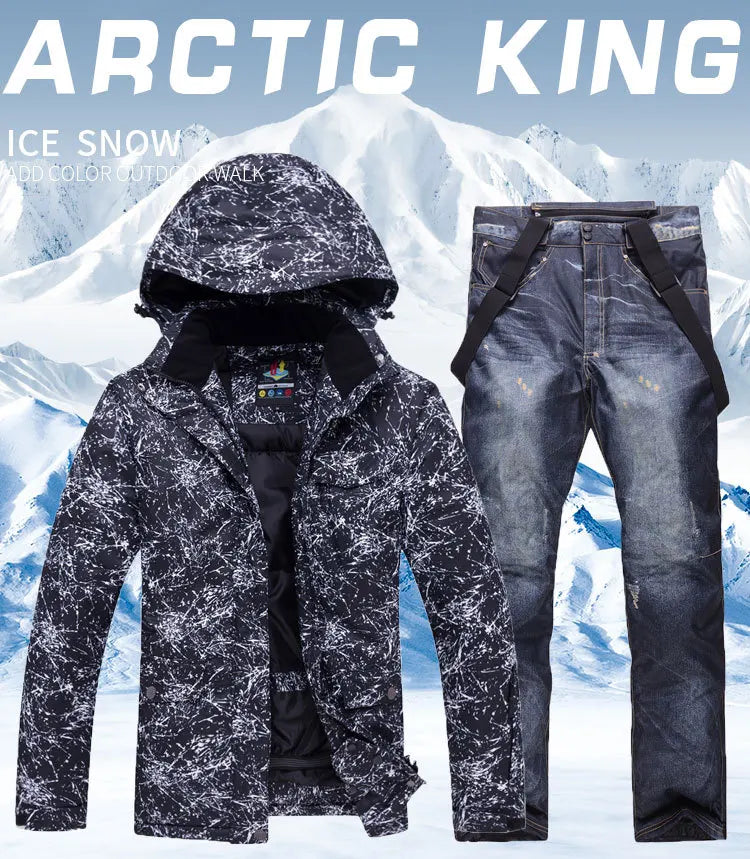 Thicken Warm Ski Suit for Men Windproof Waterproof Skiing Suits Male Snowboarding Jacket and Pants, Snow Overalls Winter New
