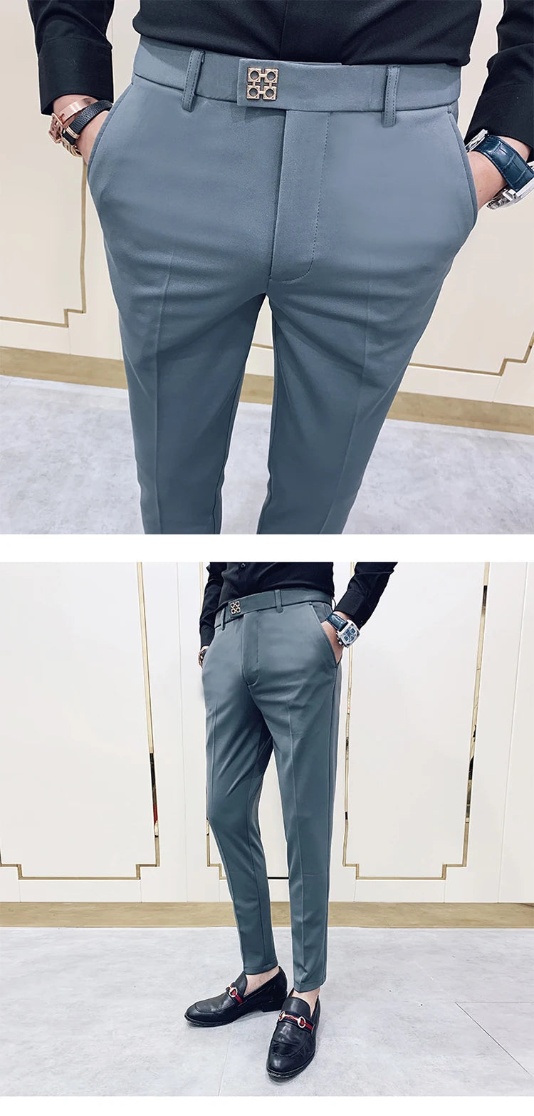 Spring 2025 Mens Casual Slim Fit Dress Pants Streetwear Suit Pants Men High Quality Office Pants All Match ankle Length Trousers