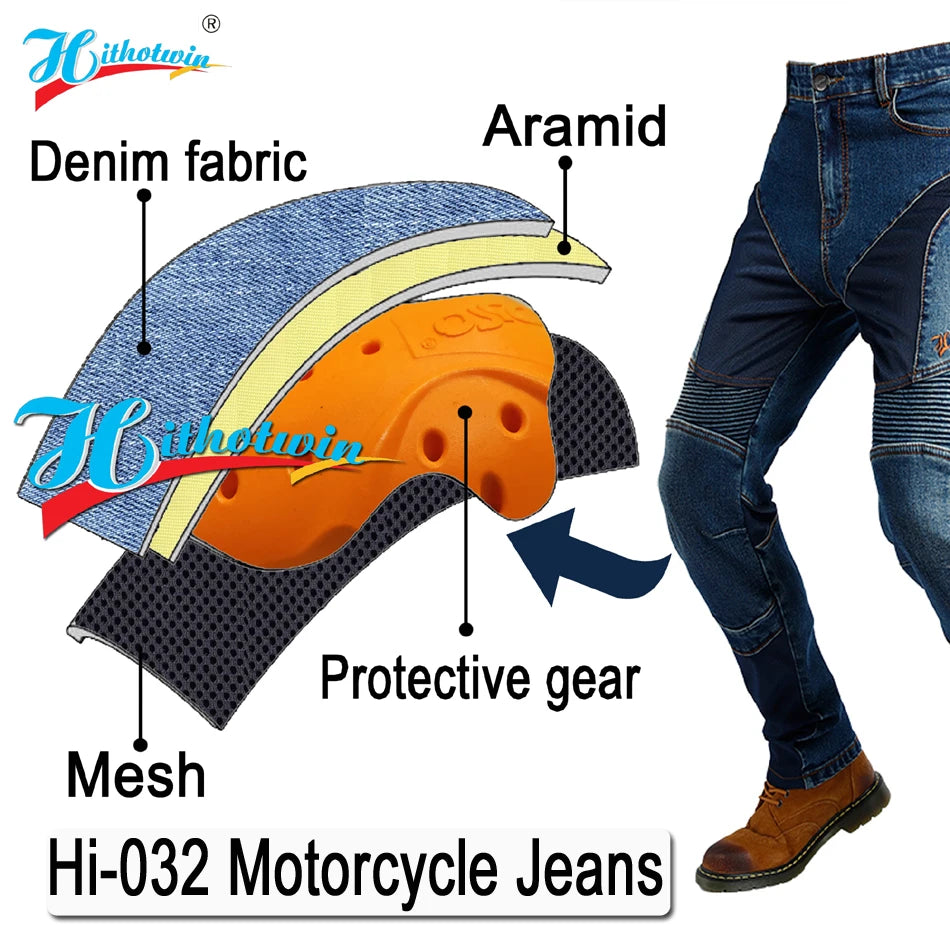 Kevlar Motorcycle Jeans Men Summer Riding Pants Blue Abrasion Resistant Windproof Dirt Bike Trousers Protective Gear