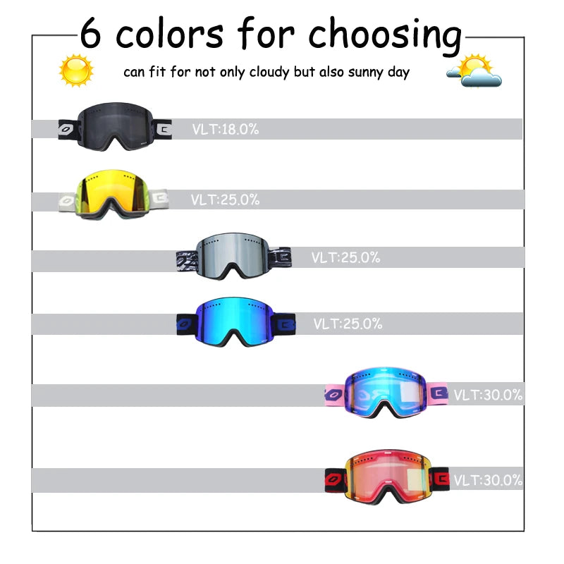 Ski Glasses For Skiing Double Lens Magnetic Mountaineering Glasses UV400 Anti-fog Ski Goggles Men Women Snowmobile Mask