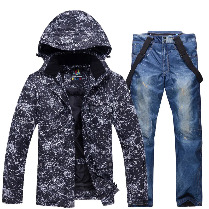 Thicken Warm Ski Suit for Men Windproof Waterproof Skiing Suits Male Snowboarding Jacket and Pants, Snow Overalls Winter New