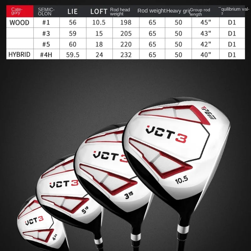 PGM VCT3 Golf Clubs Men Right Hand Aluminum Alloy Head Drivers Fairways Hybrids Wood Pole 1/3/5/U4 Carbon Shaft MG031