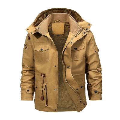 Winter Men's Mountain Ski Warm Jacket Outdoor Men Fleece Lined Cotton Thicken Hooded Coats Men Retro Thermal Parka Clothing 5XL