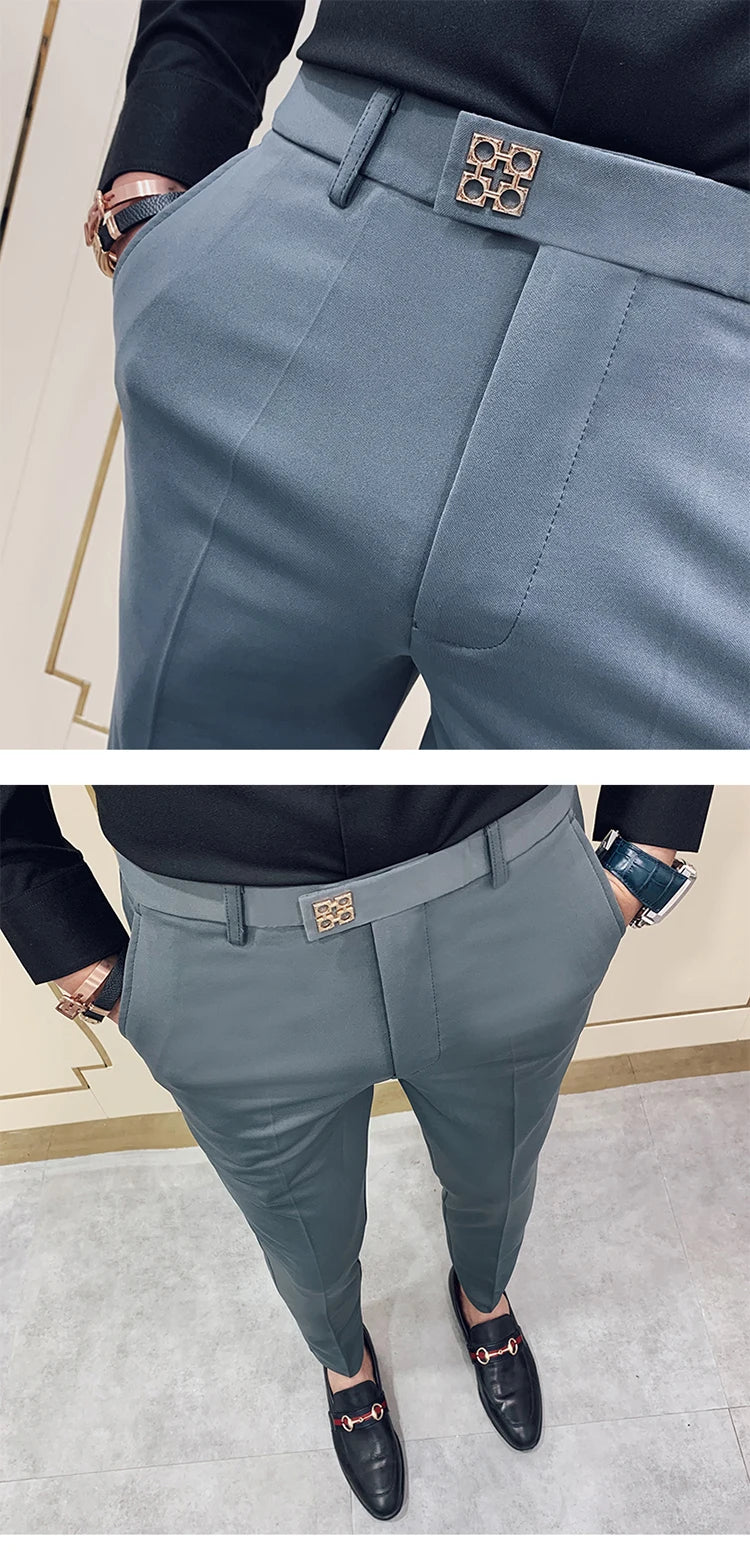 Spring 2025 Mens Casual Slim Fit Dress Pants Streetwear Suit Pants Men High Quality Office Pants All Match ankle Length Trousers
