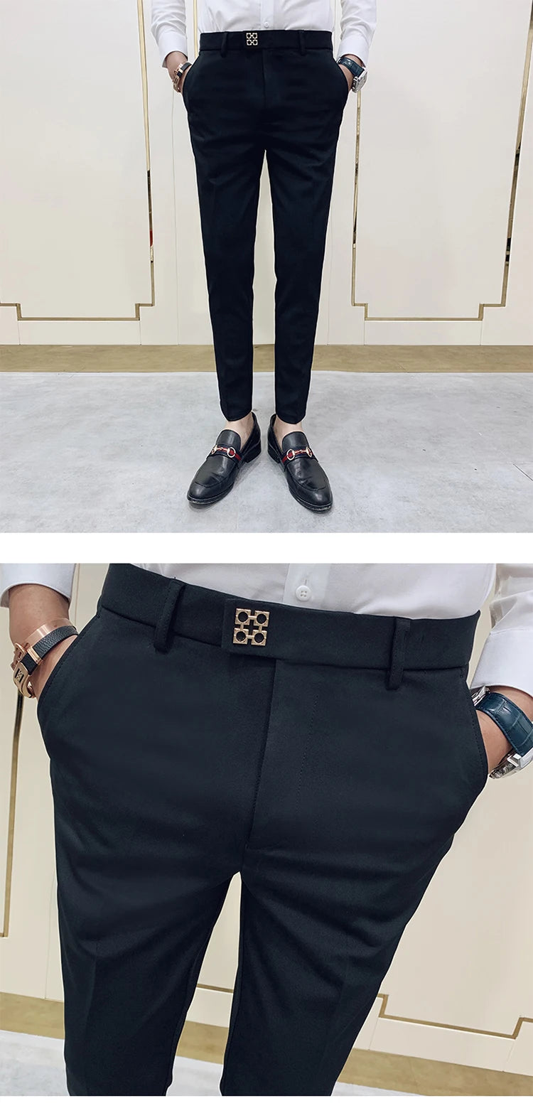 Spring 2025 Mens Casual Slim Fit Dress Pants Streetwear Suit Pants Men High Quality Office Pants All Match ankle Length Trousers