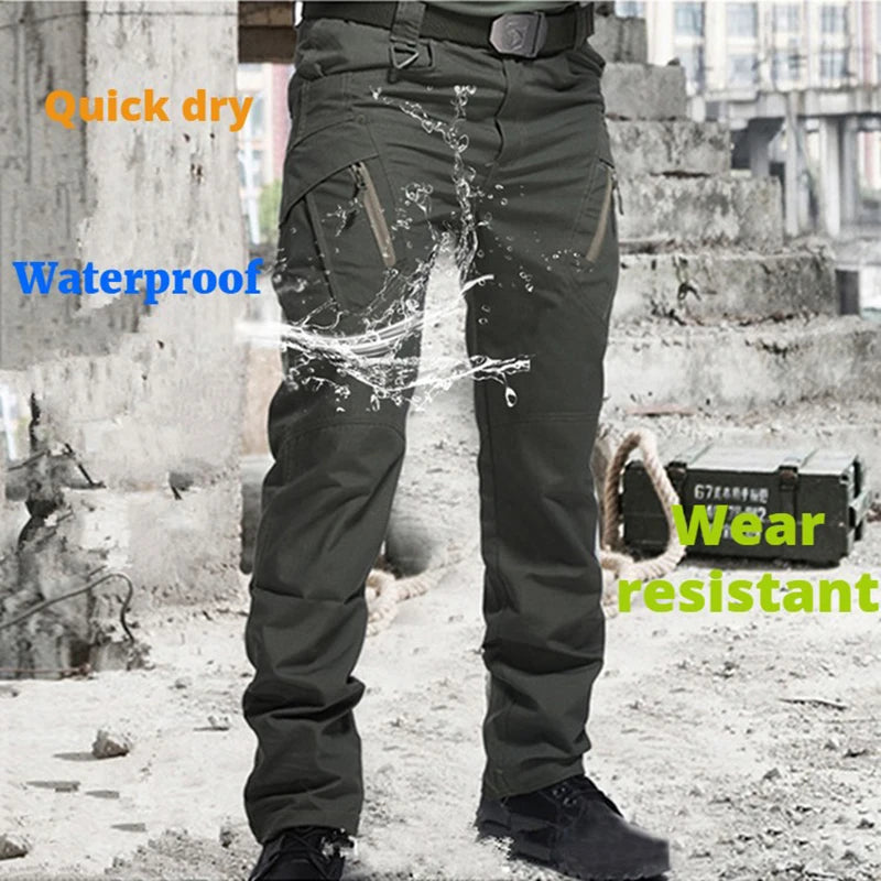 Mens Waterproof Cargo Pants Elastic Multiple Pocket SWAT Combat Trousers Outdoor Joggers Pant Tactical Hiking Hunting Pants Men