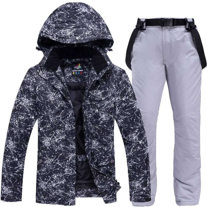 Thicken Warm Ski Suit for Men Windproof Waterproof Skiing Suits Male Snowboarding Jacket and Pants, Snow Overalls Winter New