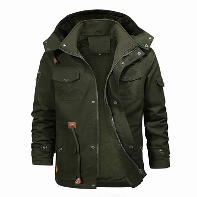 Winter Men's Mountain Ski Warm Jacket Outdoor Men Fleece Lined Cotton Thicken Hooded Coats Men Retro Thermal Parka Clothing 5XL