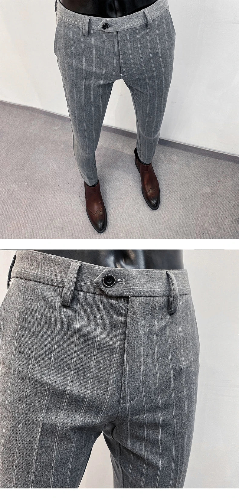 Men Suit Pants Hombre Pantalones 2026 Spring Stretch Slim Formal Trousers for Men Fashion Casual Stripe Dress Pants Men Clothing