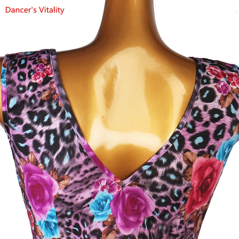 Latin Dance Dress V-Neck Wave Point Skirt Profession Custom Female Adult Child Elegant Performance Clothes Competition Clothing