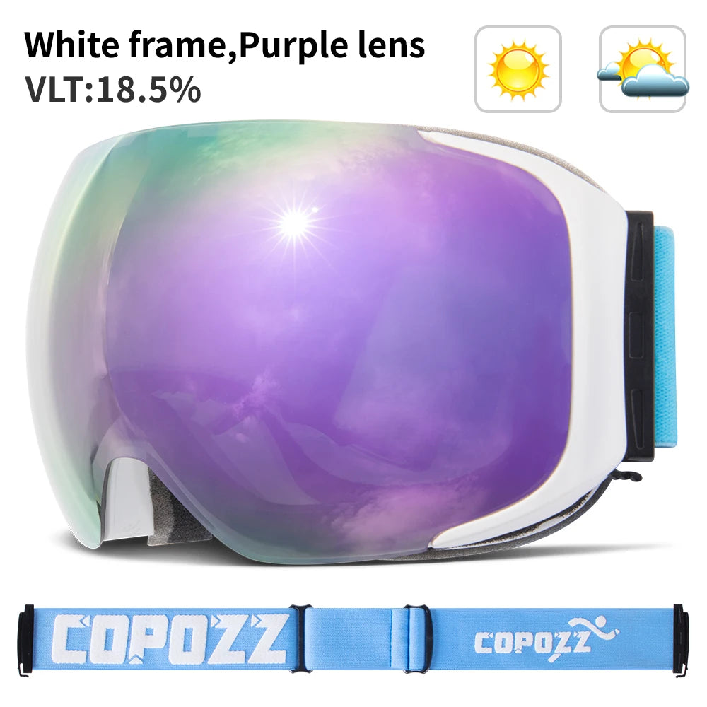 COPOZZ Magnetic Ski Goggles Men Women UV400 Protection Anti-Fog Ski Mask Outdoor Sport Snowboard Skiing Eyewear Adult