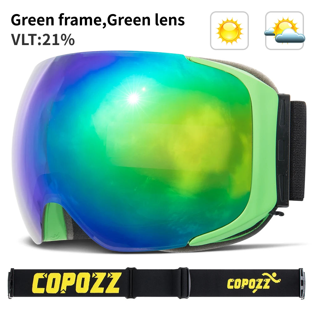 COPOZZ Magnetic Ski Goggles Men Women UV400 Protection Anti-Fog Ski Mask Outdoor Sport Snowboard Skiing Eyewear Adult
