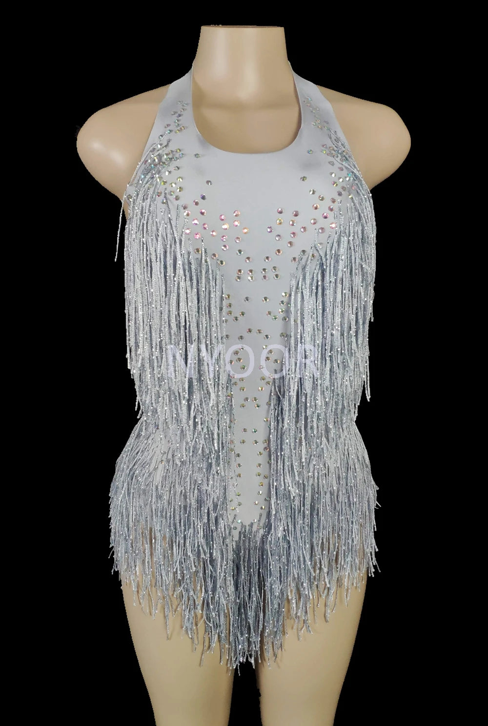 Sparkly Rhinestones Fringes Leotard Women Nightclub Party Outfit Dance Costume One-piece Stage Wear Sexy Performance Bodysuit