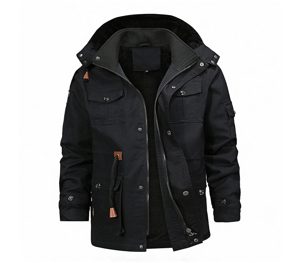 Winter Men's Mountain Ski Warm Jacket Outdoor Men Fleece Lined Cotton Thicken Hooded Coats Men Retro Thermal Parka Clothing 5XL
