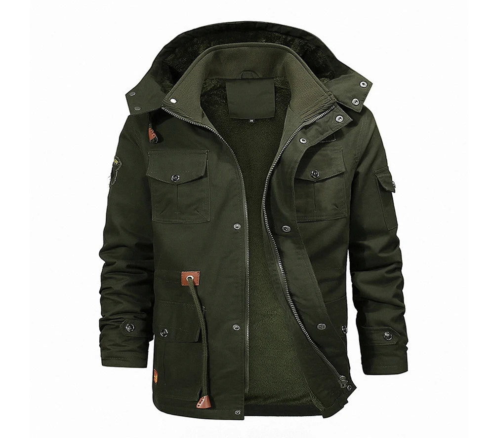 Winter Men's Mountain Ski Warm Jacket Outdoor Men Fleece Lined Cotton Thicken Hooded Coats Men Retro Thermal Parka Clothing 5XL