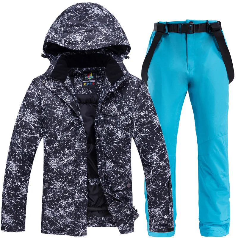 Thicken Warm Ski Suit for Men Windproof Waterproof Skiing Suits Male Snowboarding Jacket and Pants, Snow Overalls Winter New