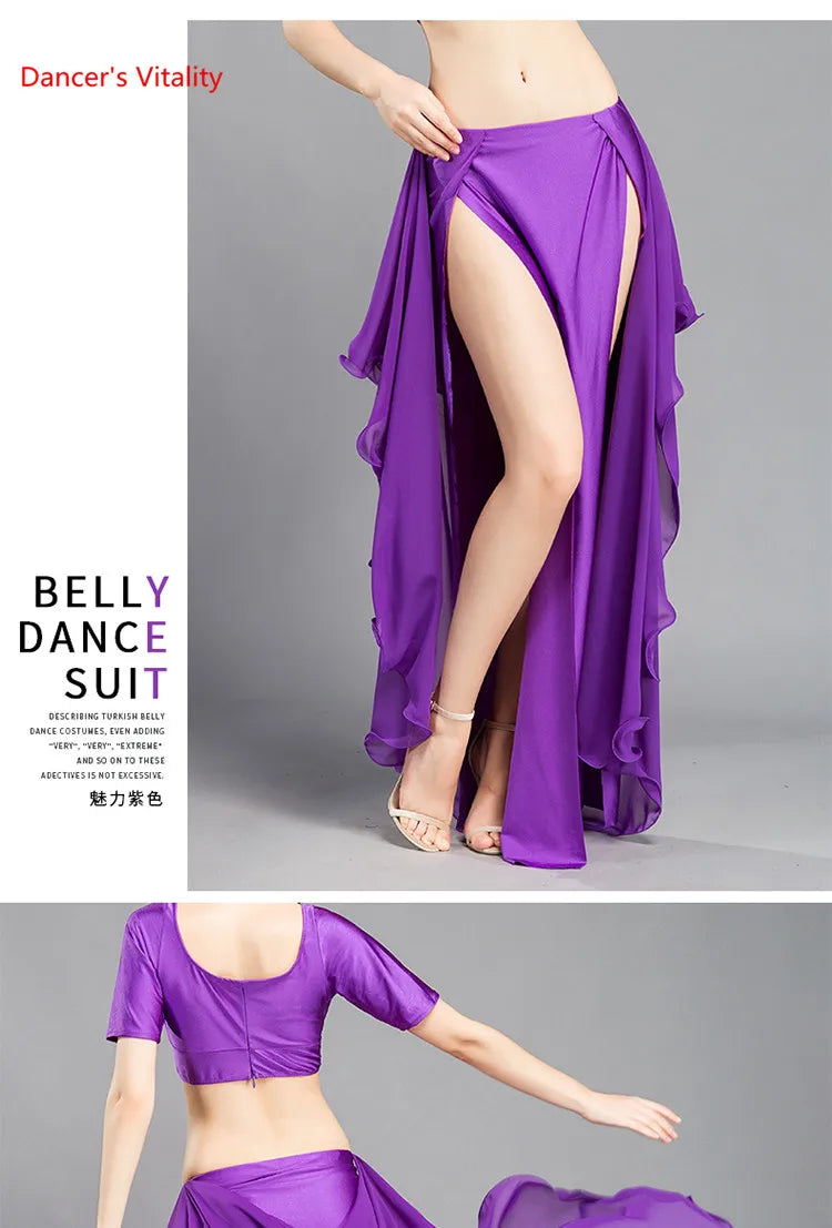 Wholesale Skirt Chiffon Sexy Split Dress for Women India Practice Skirt Women Belly Dance Skirt 6 Colors High Spilt Clothes