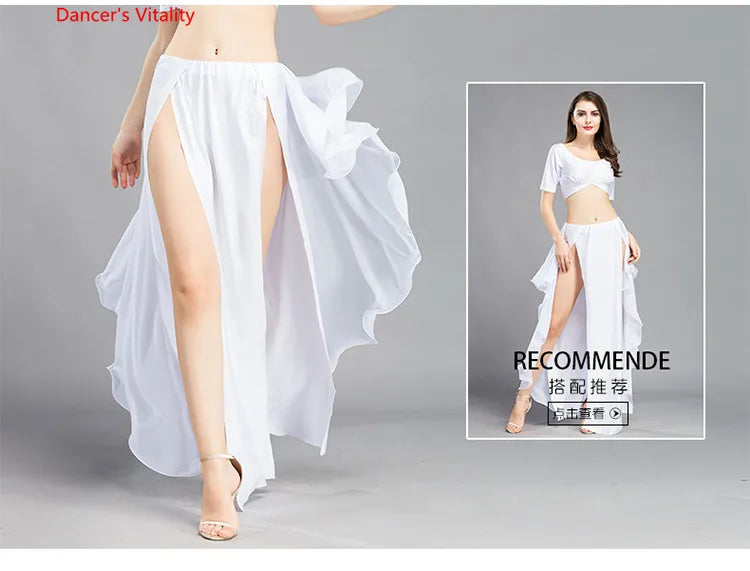 Wholesale Skirt Chiffon Sexy Split Dress for Women India Practice Skirt Women Belly Dance Skirt 6 Colors High Spilt Clothes