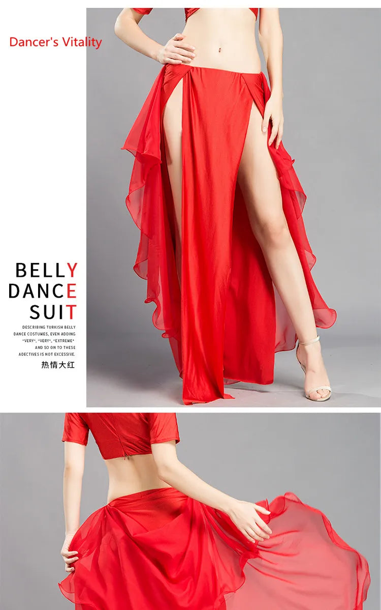 Wholesale Skirt Chiffon Sexy Split Dress for Women India Practice Skirt Women Belly Dance Skirt 6 Colors High Spilt Clothes
