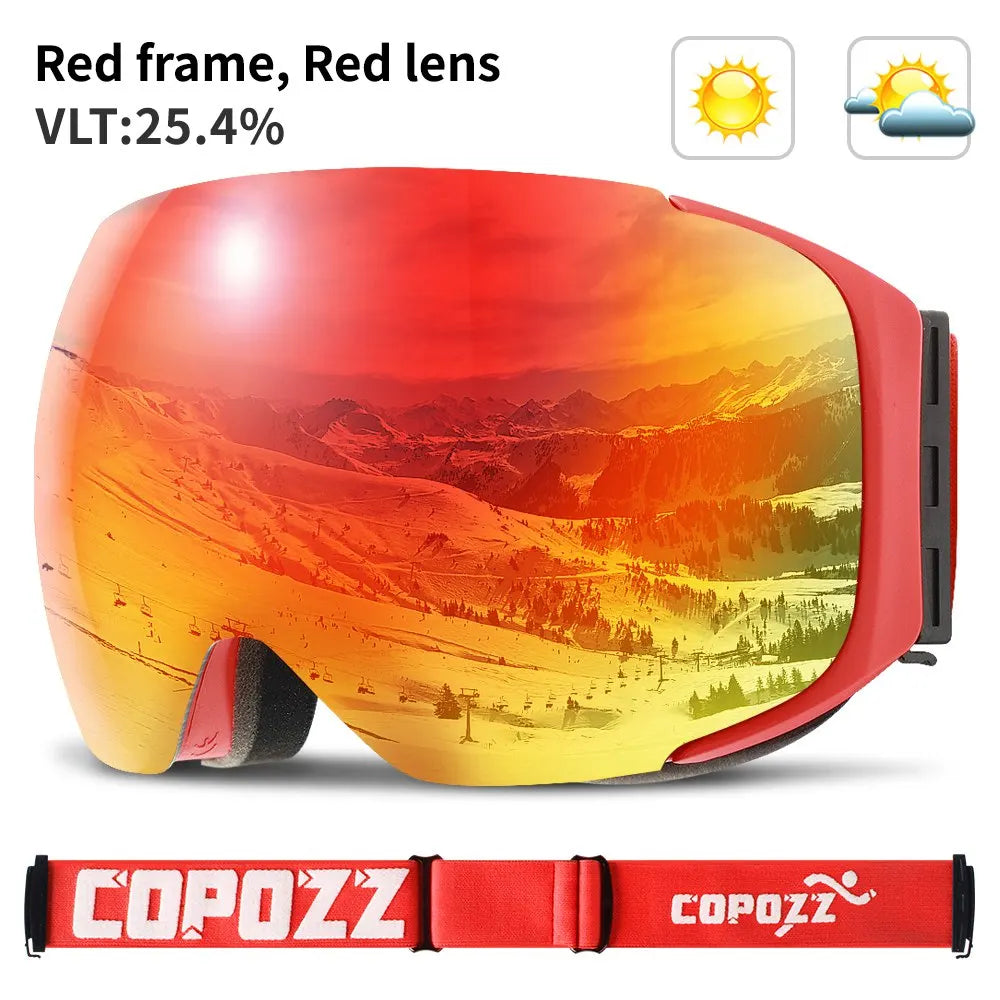 COPOZZ Magnetic Ski Goggles Men Women UV400 Protection Anti-Fog Ski Mask Outdoor Sport Snowboard Skiing Eyewear Adult