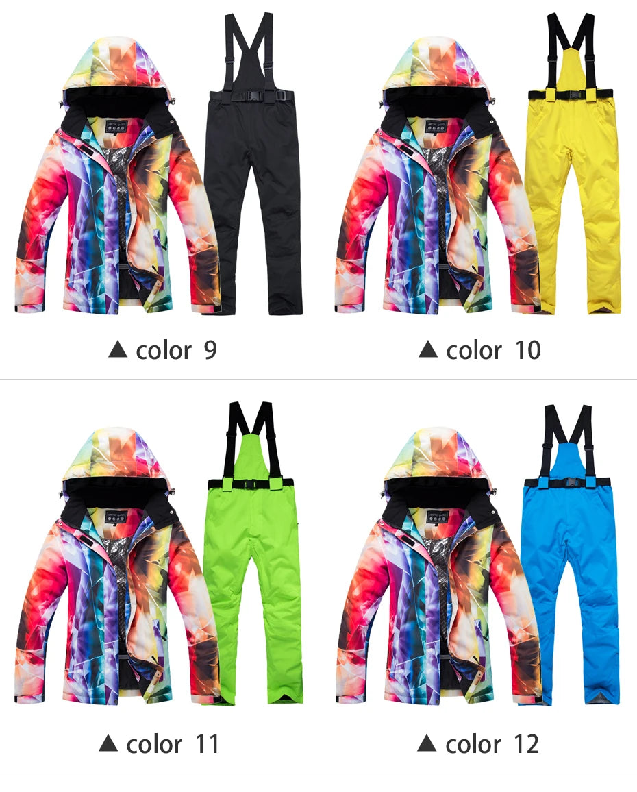New Thick Warm Ski Suit Women Waterproof Windproof Skiing and Snowboarding Jacket Pants Set Female Snow Costumes Outdoor Wear