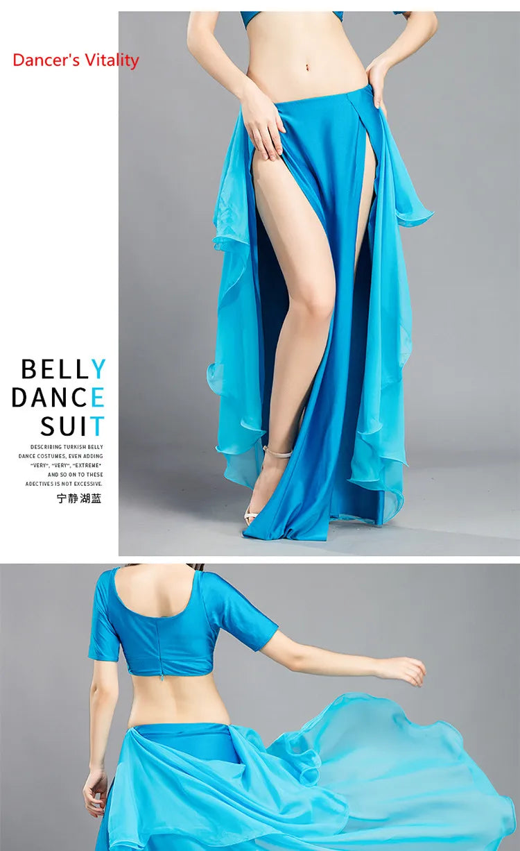 Wholesale Skirt Chiffon Sexy Split Dress for Women India Practice Skirt Women Belly Dance Skirt 6 Colors High Spilt Clothes