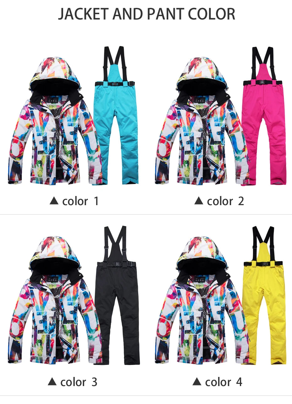 New Thick Warm Ski Suit Women Waterproof Windproof Skiing and Snowboarding Jacket Pants Set Female Snow Costumes Outdoor Wear