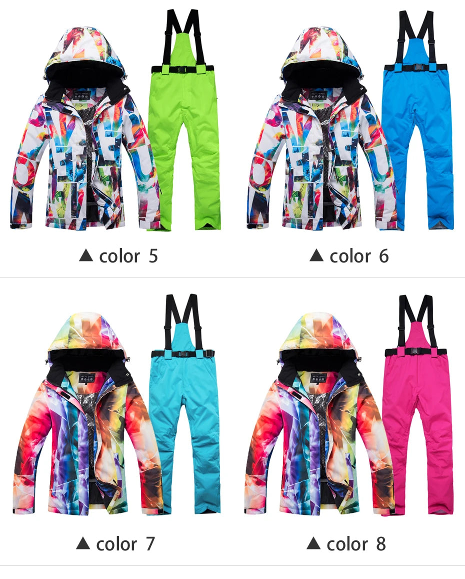 New Thick Warm Ski Suit Women Waterproof Windproof Skiing and Snowboarding Jacket Pants Set Female Snow Costumes Outdoor Wear