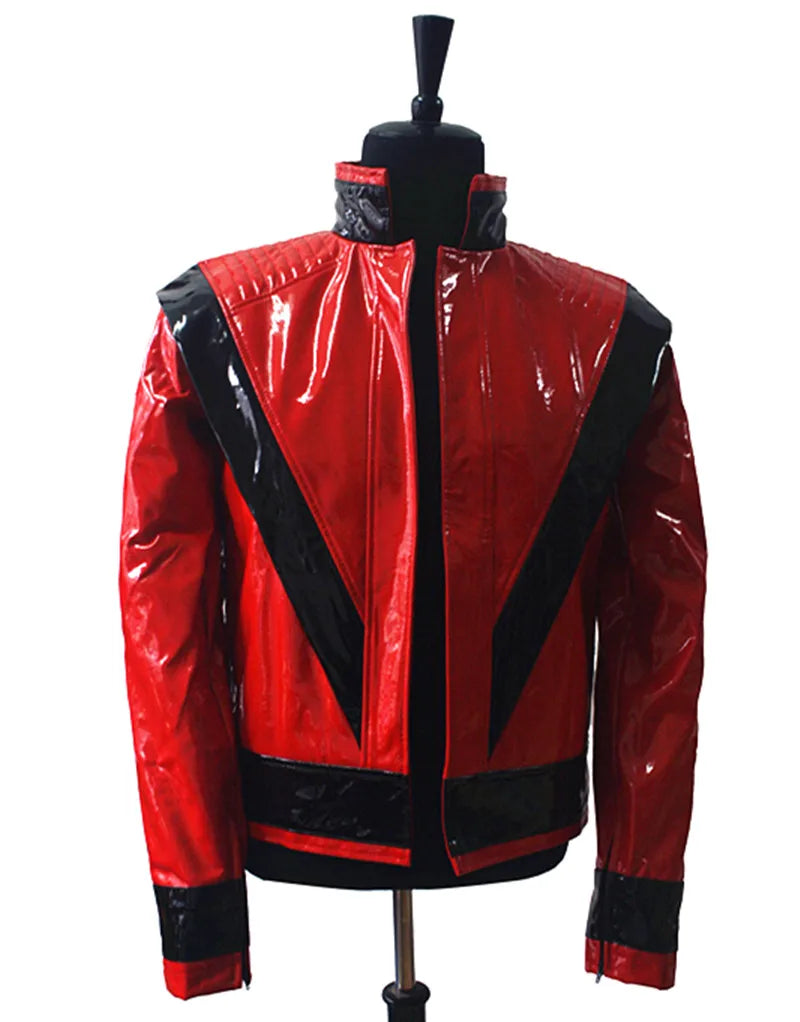 Michael Jackson Red PU Leather This Is It Thriller Jacket PUNK Skinny Outwear Motorcycle Impersonator