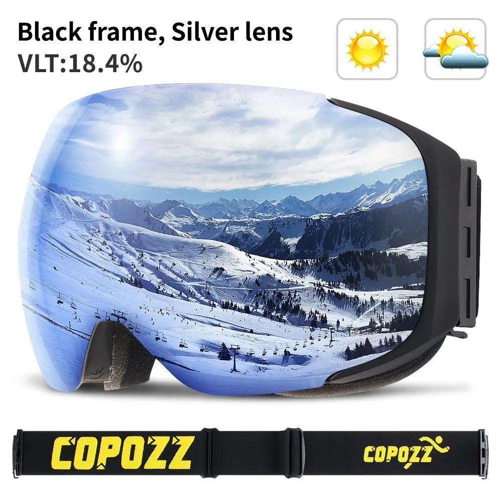 COPOZZ Magnetic Ski Goggles Men Women UV400 Protection Anti-Fog Ski Mask Outdoor Sport Snowboard Skiing Eyewear Adult