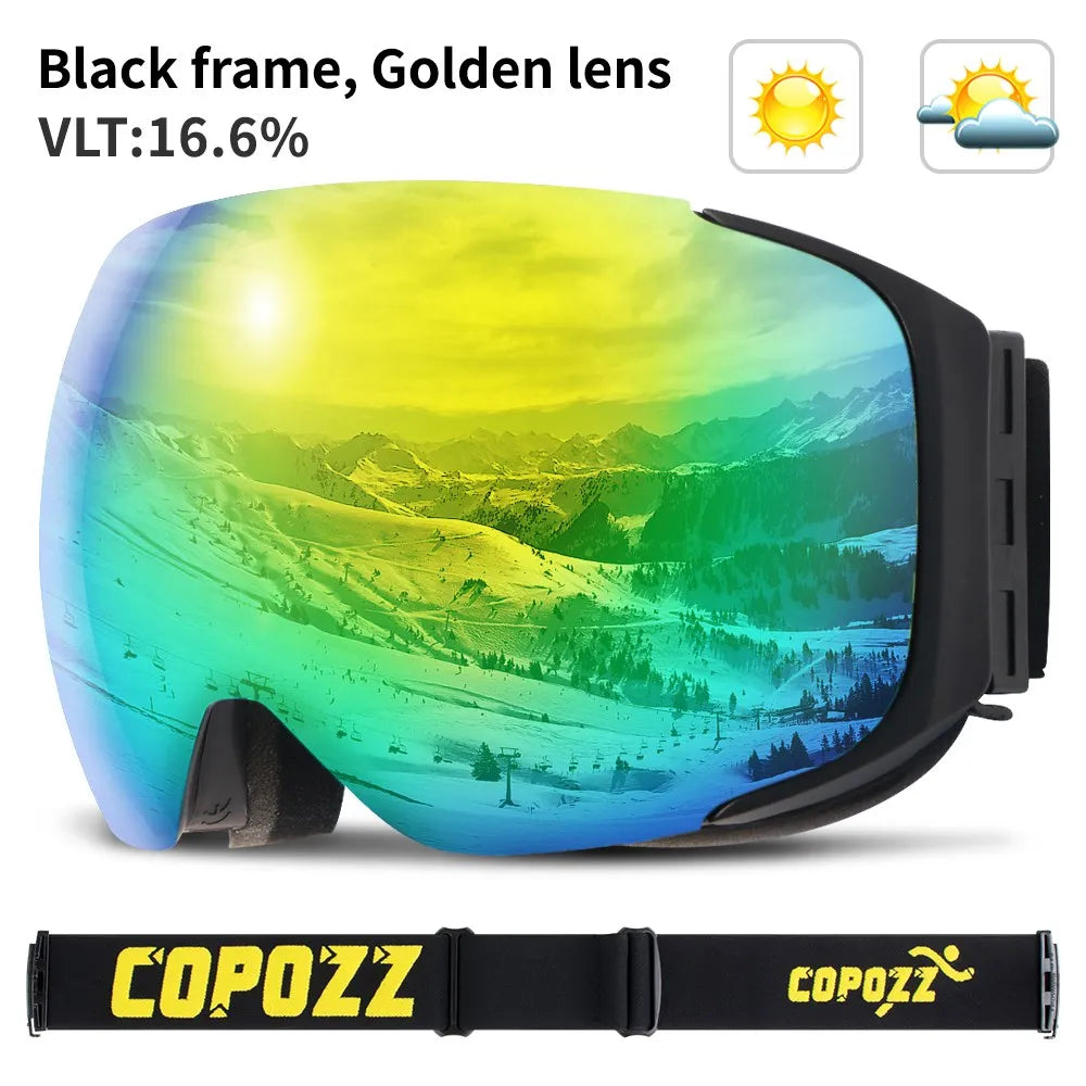 COPOZZ Magnetic Ski Goggles Men Women UV400 Protection Anti-Fog Ski Mask Outdoor Sport Snowboard Skiing Eyewear Adult