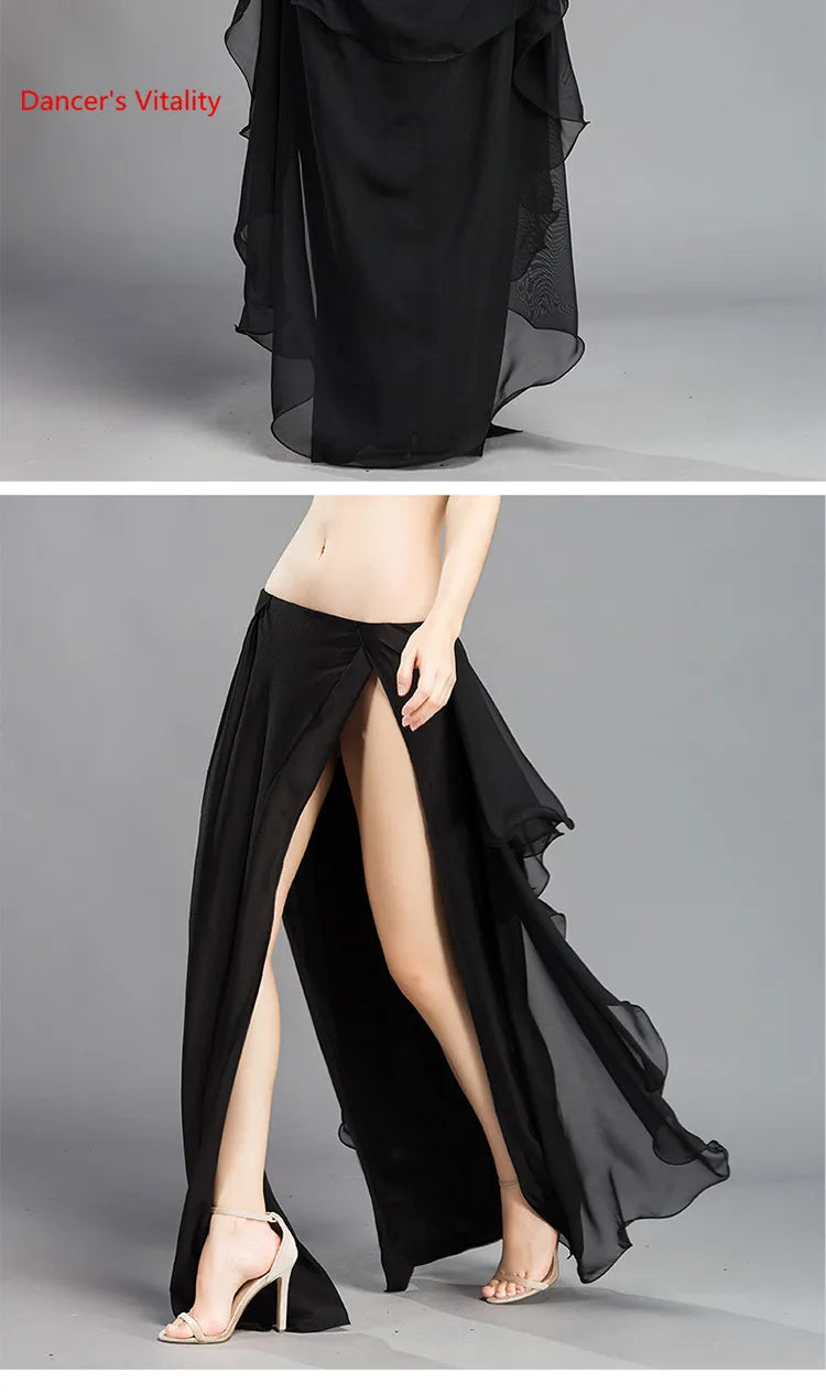 Wholesale Skirt Chiffon Sexy Split Dress for Women India Practice Skirt Women Belly Dance Skirt 6 Colors High Spilt Clothes