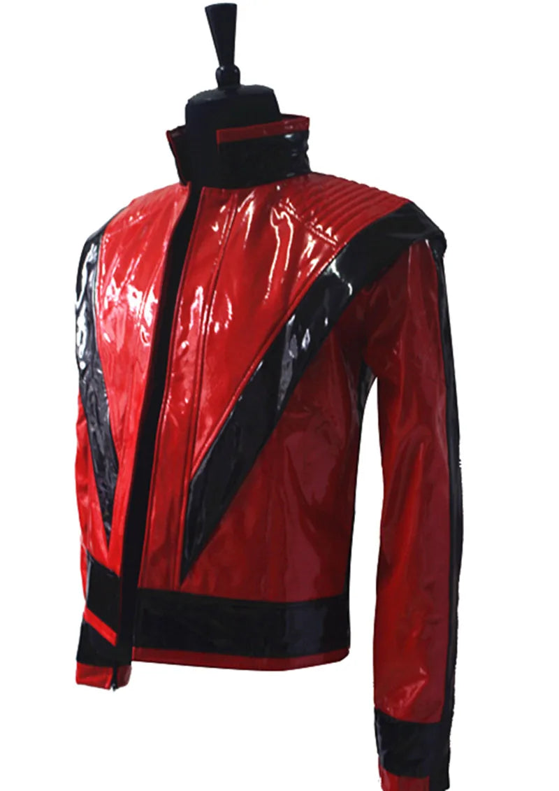 Michael Jackson Red PU Leather This Is It Thriller Jacket PUNK Skinny Outwear Motorcycle Impersonator